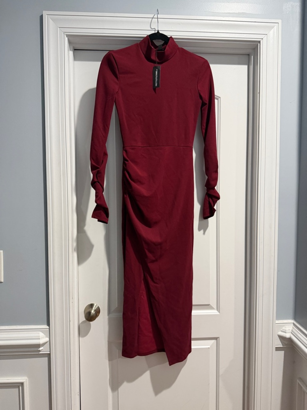 PrettyLittleThing Wine Red Long Sleeve Mock Neck Midi Dress